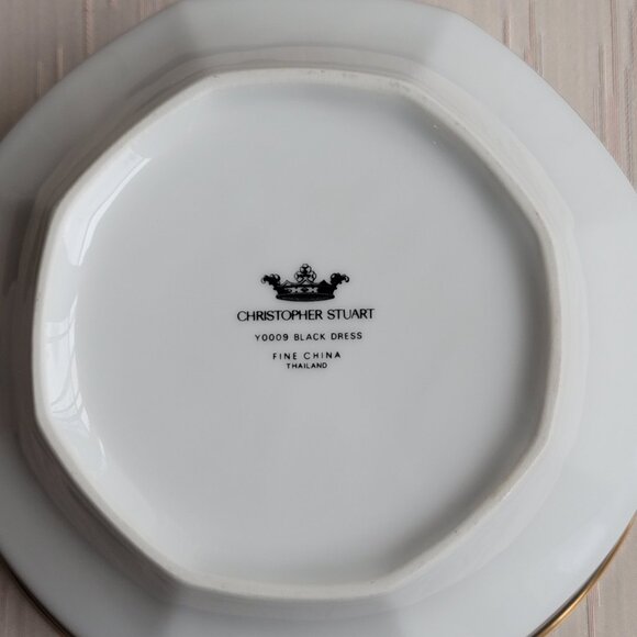 Christopher Stuart Black Dress Gold Black Rim Round White Serving Bowl 8 in - Picture 2 of 10